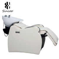 Fauteuil-lit de lavage portable de luxe blanc avec bac en fibre de verre, design semi-inclinable pour ensemble de mobilier de salon de coiffure