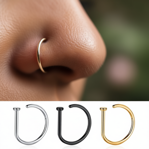 Anillo de Nariz E2689, Chapado en Oro, Acero Inoxidable, Gancho Clásico, Joyería Corporal Unisex, Joyería para Perforaciones de Uso Diario - Product Image 2