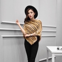 Poncho long en vraie fourrure de lapin pour femme, cape décontractée d'hiver, châle tricoté à la main, mode, élastique, respirant, uni, 64-66 cm, PINGRONG