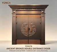 Porte d'entrée double en aluminium moulé YDNCN, design européen, finition bronze antique, résistante à l'eau, ouverture manuelle à roulement frontal