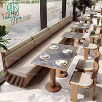 Meubles de restaurant Ron Group, table ronde en bois, chaise courbée, café, salon de thé, canapé en cuir rembourré blanc crème moderne