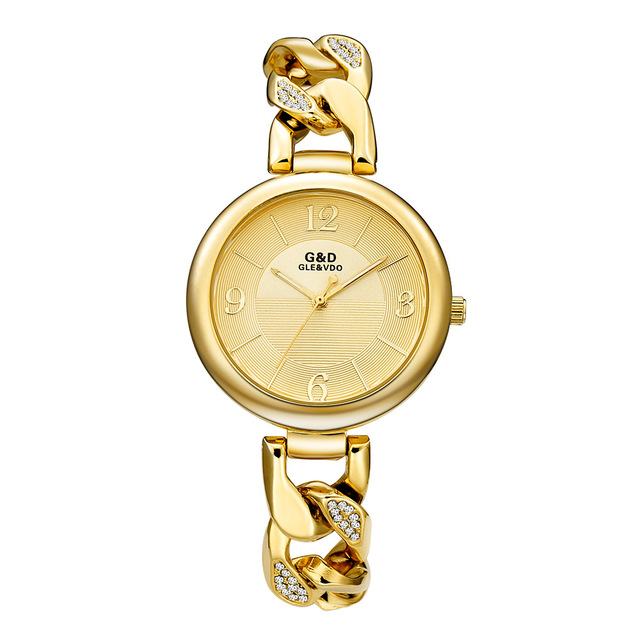 G&D  Elegant Ladies Watch High Quality Casual Alloy Metal Gold Waterproof Quartz Women's Watches Dress Clock