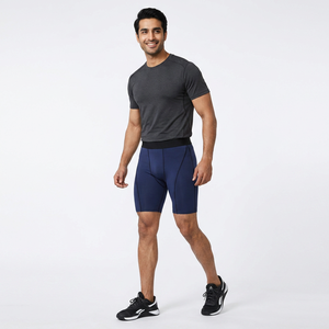 Shorts de compression longs unis pour hommes, séchage rapide, collants de sport, sous-vêtements de course, service OEM avec logo personnalisé, DDP - Product Image 1