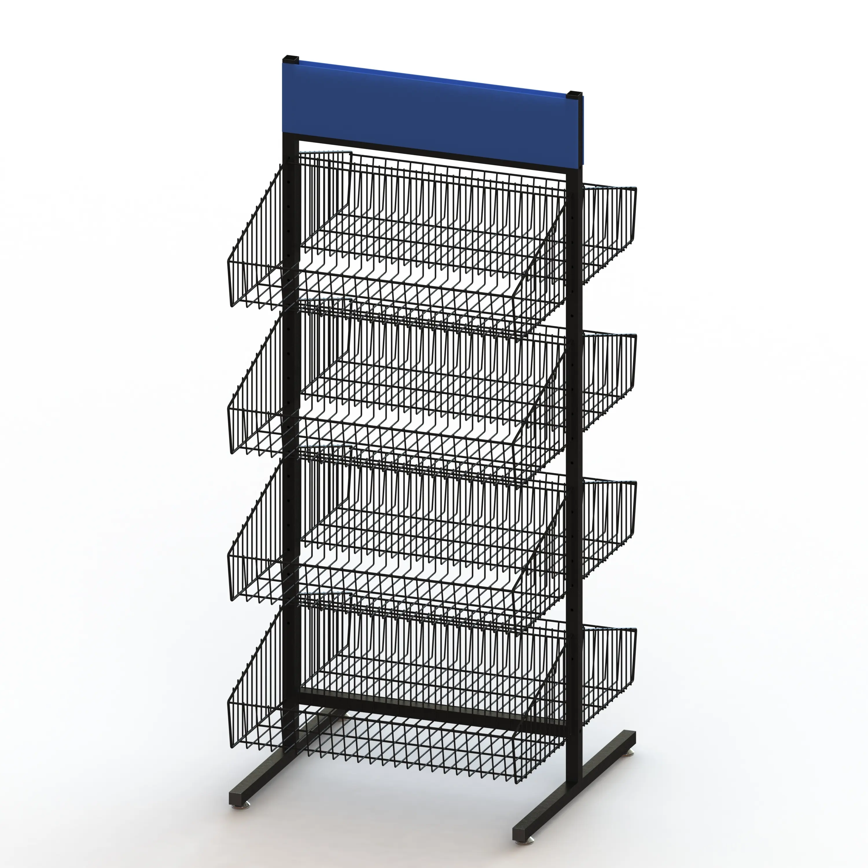 Double Sides Metal Wire Basket floor stand rack for any merchandiser in shop metal POP shelf display rack