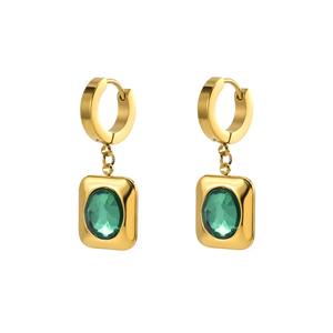 Stile leggero set di gioielli di lusso nuova pietra bianca in acciaio al titanio smeraldo commercio ovale in palazzo - Product Image 5