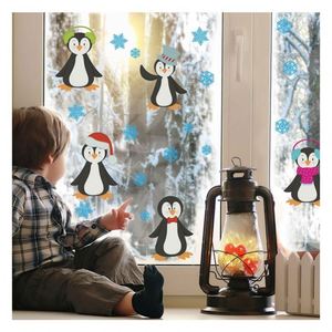 Custom Christmas Penguins Snowflakes <b>Window</b> Stickers Removable Vinyl <b>Decal</b> Sticker for Home or Shop - Product Image 1