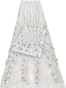 ZSY Nouveauté Tissu en Dentelle Française de Luxe 3D Magnifique Broderie Florale Perlée avec Perles et Paillettes pour Robe Femme - Product Image 5