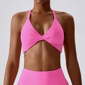 SHINBENE Custom Logo Crisscross Crop Tops Plus Size Lingerie Womens Front Twist Yoga Fitness Sports Bra