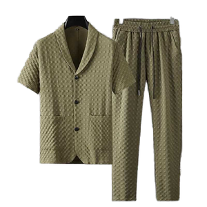 Abiti estivi a <span class=keywords><strong>maniche</strong></span> <span class=keywords><strong>corte</strong></span> Casual e traspirante alla moda camicie con bottoni con bottoni a scacchi da corsa Comfort Set da <span class=keywords><strong>uomo</strong></span> in due pezzi - Product Image 1