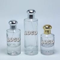 Flacons de parfum en verre plat de luxe haut de gamme de 30 ml, 50 ml et 100 ml avec pulvérisateur à pompe et impression sérigraphique