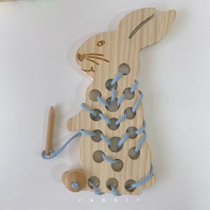 Cho trẻ em nóng bán của Bunny gỗ <span class=keywords><strong>threadline</strong></span> đồ chơi câu đố lỗ Board Montessori giáo dục sớm trẻ sơ sinh 0-3 năm - Product Image 1