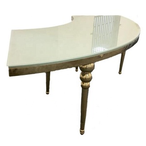De acero inoxidable juego de comedor para banquetes y evento boda muebles ronda <span class=keywords><strong>semicircular</strong></span> en forma de S de la <span class=keywords><strong>mesa</strong></span> superior de vidrio - Product Image 2