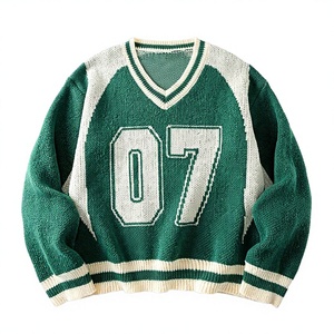 Pulls en tricot personnalisés OEM & ODM avec logo frontal, 100% coton, anti-rides, décontractés, amples, pour hommes, pour l'hiver - Product Image 3