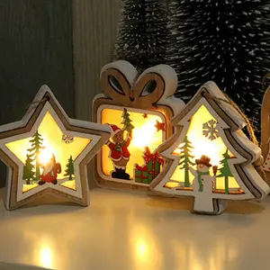 Nicro-árbol pequeño de Navidad 3D, decoración de mesa de Papá Noel, colgante de madera de escritorio, ornamento luminoso de luz Led para vacaciones
