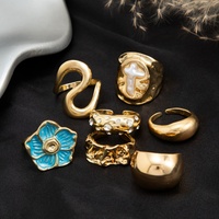Set Cincin Tumpuk Tidak Beraturan Motif Bunga Enamel Vintage untuk Wanita, Cincin Jari Tebal Gaya Y2K untuk Sehari-hari, Aksesoris Perhiasan, Hadiah