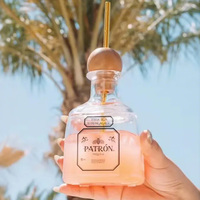 Vente en gros 375ml acrylique mini plastique Don Julio Cocktail Tequila Patron bouteille à boire paille Design créatif tasses à thé soucoupes