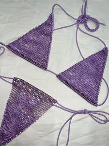 Maillots de bain personnalisés en gros pour femmes, bikini brillant avec strass, micro-string sexy, deux pièces, maillot de bain à paillettes, 2 maillots de bain - Product Image 5