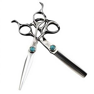 Tijeras de Peluquería Profesionales de 60 Pulgadas FM-123 con Mango Recto, Hoja Grande y Afilada, Estilo Turquesa, Color Brillante, Corte Plano - Product Image 1