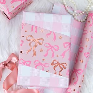 Maypluss Pink <b>Wrapping</b> <b>Paper</b> Roll 46.8 Sq Ft Double Side Reversible Bow Design For Baby Shower Birthday Wedding - Product Image 6