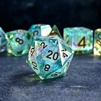 Vente en gros usine : Ensemble de dés polyédriques en résine bleu ciel à bords tranchants, 7 dés personnalisés pour D&D et jeux de rôle de table