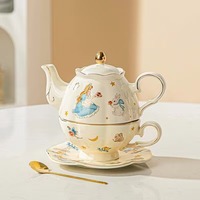 Théière en céramique de style britannique MSH avec imprimé de lapin de dessin animé doré de haute qualité pour le bureau