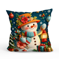 Housse de coussin de Noël motif bonhomme de neige et canne à sucre, mignonne et décorative, pour canapé, décoration de maison, cadeau de fêtes