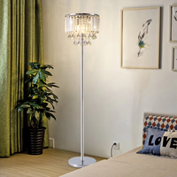 Lampadaire en cristal K9 3 lumières avec interrupteur au pied-Lampadaire moderne chromé pour salon, chambre à coucher, bureau