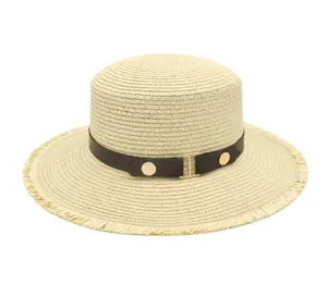 Ham kenar düz hasır şapka ve kemer tarzı basit güneş koruma şapkası