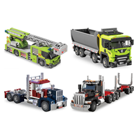 66021-66117 Modèle de jouet de construction de camion-benne, camion-tête de traineuse et autobus à deux étages, 200+ pièces en plastique ABS, unisexe pour enfants
