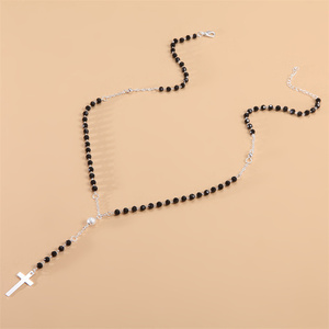 Collar con colgante largo de Cruz para mujer, joyería hecha a mano de iglesia cristiana <span class=keywords><strong>y</strong></span> católica, cuentas de Rosario, regalos de San Valentín - Product Image 6