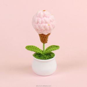 ดอกไม้โครเชต์จำลองน่ารักสร้างสรรค์ งานถักมือ ต้นไม้กระถางไอศกรีม - Product Image 3