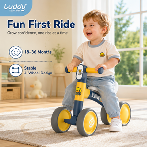 Vélo d'équilibre pour enfants Luddy B.Duck, jouet à roulettes 4 <span class=keywords><strong>roues</strong></span>, trotteur pour tout-petits, pneus EVA silencieux, siège en cuir PU, tricycle sécurisé pour 1-<span class=keywords><strong>3</strong></span> ans - Product Image 1