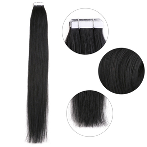K.S WIGS Cheveux humains Remy 100% double tirage qualité salon, durables, anti-chute, non allergènes, longueur 16-24 pouces, lisses, à bandes adhésives - Product Image 1