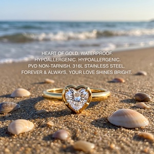<span class=keywords><strong>Bague</strong></span> <span class=keywords><strong>de</strong></span> fiançailles personnalisée en acier inoxydable 316L, cœur en zircon, étanche, hypoallergénique, plaqué <span class=keywords><strong>or</strong></span> PVD, zircone cubique - Product Image 3