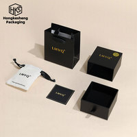 HKSTY Boîte à tiroir noire de luxe personnalisée, petit sac en papier, pochette à cordon pour collier, boucles d'oreilles, bague – Solution tout-en-un pour petites entreprises