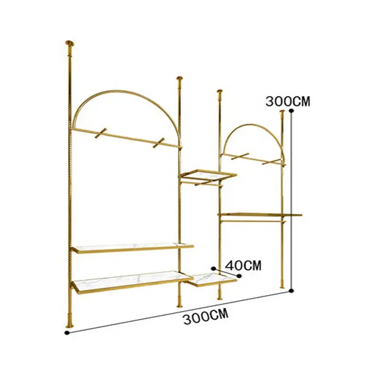 High Quality Gold Display Shelf Furniture Stand Design for Garment Store Clothing Display Rack