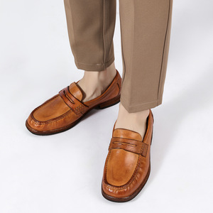 Zapatos de Vestir Negros de Cuero Genuino con Punta Redonda, Sin Cordones, Acolchados, para Todas las Temporadas, Suela de Goma, Entresuela de EVA, Envío Directo - Product Image 2