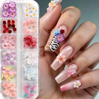 12 Grilles de Breloques 3D en Résine pour Ongles, Motifs Floraux Mixtes (Marguerites, Roses et Papillons), Décorations et Accessoires pour Nail Art, Fournitures pour Ongles