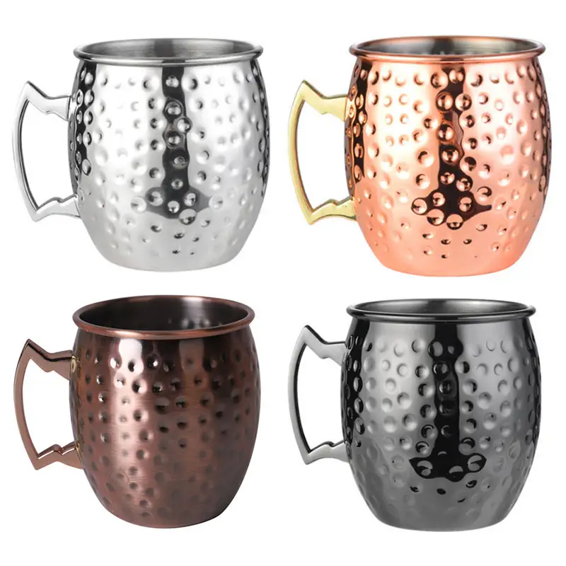 حار بيع روز الذهب أكواب لمشروب Moscow Mule مطروق أكواب الزجاج النحاس تصفيح الذهب مقابض القدح استانليس ستيل نحاس بغل أكواب