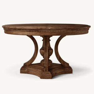 <span class=keywords><strong>Tavolo</strong></span> da Pranzo Rotondo Intagliato in Stile Antico, Marrone Chiaro, <span class=keywords><strong>Tavolo</strong></span> da Pranzo <span class=keywords><strong>Rustico</strong></span> in <span class=keywords><strong>Legno</strong></span> Massello Stile Country Americano - Product Image 6