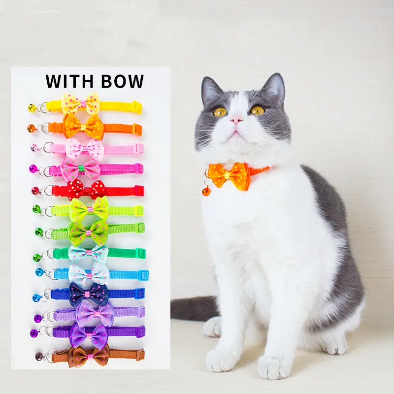 Produsen Grosir Multi-warna Desain Adjustable Bell Bow Dog Cat Collar