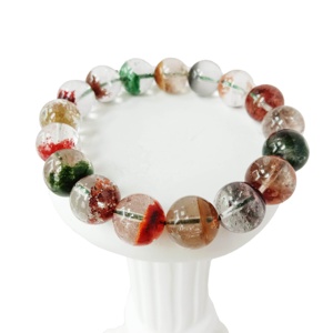 Bracelet de perles de <span class=keywords><strong>Quartz</strong></span> <span class=keywords><strong>fantôme</strong></span> rouge <span class=keywords><strong>naturel</strong></span> extensible de 12mm - Product Image 2
