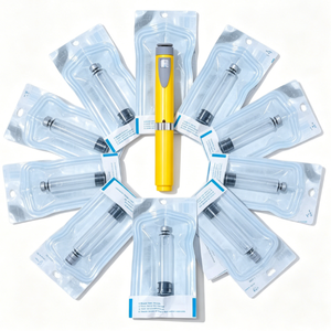 Injecteur de stylo métallique jaune avec 10 cartouches en verre de 3 ml, embout à clipser, emballage pharmaceutique, conception durable - Product Image 1