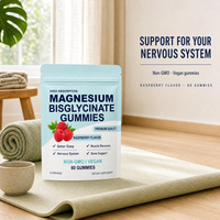 Gummies de bisglycinate de magnésium en marque blanche OEM ODM, 60 unités, saveur framboise, végétaliennes, sans OGM, sans sucre