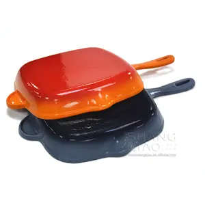Эмалированная оранжевая 11-дюймовая квадратная чугунная сковорода для гриля, безопасная для кемпинга или барбекю