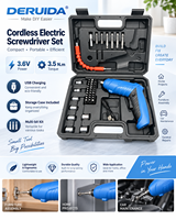 DERUIDA Mini tournevis électrique multifonctionnel 45-en-1, recharge USB, couple de 3,5 Nm, 3,6 V, perceuse électrique mini professionnelle pour la maison