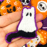 Patchs en chenille personnalisés pour Halloween, motifs citrouille, fantôme, crâne, fabricant OEM ODM pour vêtements, sacs, chapeaux