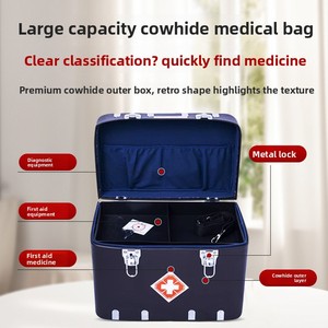 Trousse de premiers secours portable en cuir <span class=keywords><strong>vintage</strong></span> rouge, grande capacité, pour médecin de campagne et visites - Product Image 3