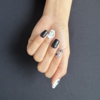 Faux ongles carrés courts à presser, motif chat noir et blanc, étoiles et pois, peints à la main, en gel, réutilisables, ajustement personnalisé