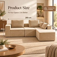 Canapé modulaire en velours côtelé souple avec revêtement PU, configuration flexible en L, assise profonde et coussins de dossier de soutien pour salon et hôtel